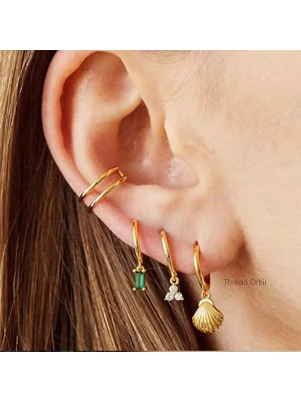 Huggie Hoop Earrings with Drop, 14K Gold Hypoallergenic Earrings for Sensitive